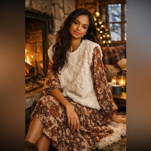 Anthropologie NWT Maeve Faux Fur Tee Size XS.